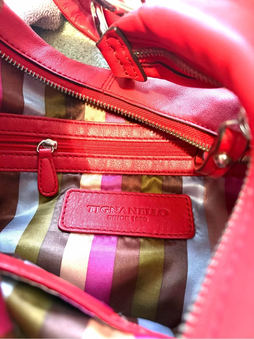 Tignanello Red Genuine Leather Hobo Shoulder Bag
